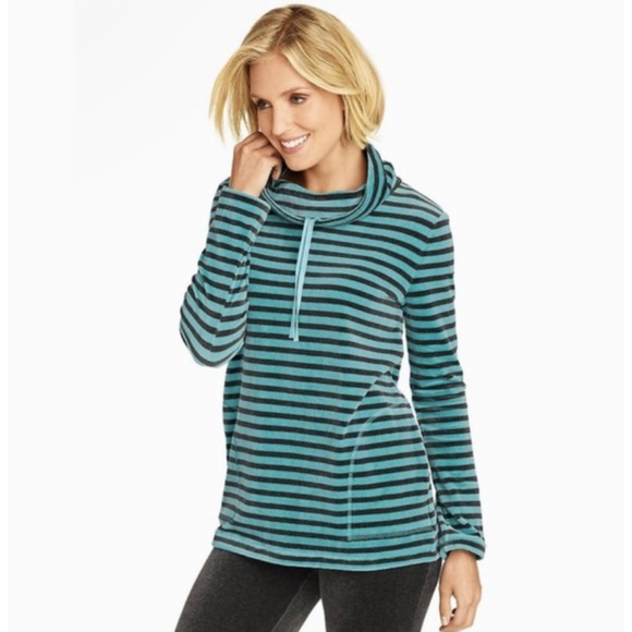 Talbots Velour Velvet Stripe Funnel Neck Pullover Sweatshirt Top Sweater - Picture 8 of 8